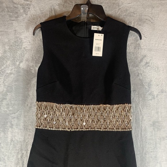 Simkhai Women's Dress Malda Gown 4 Black Crystal Waist Band Back Slit Sleeveless - Picture 2 of 16